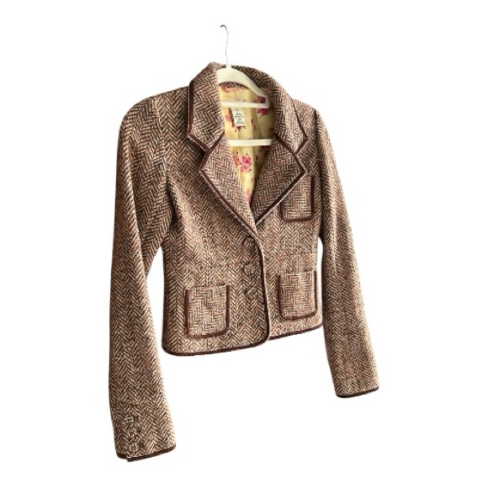 Vintage ABERCROMIE & FITCH Wool &‎ Silk Tweed Fitted Blazer Y2K S - Picture 2 of 9